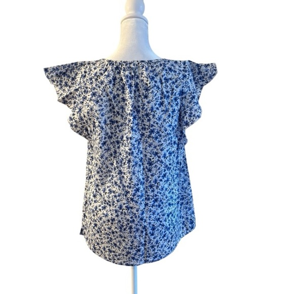 Land N Sea Blue White Floral Tassel Blouse Cotton Boho Peasant Top Small - Picture 3 of 6